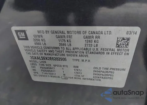 2014 GMC Terrain Slt-1 из США, поврежденный, VIN 2GKALSEK2E6282906